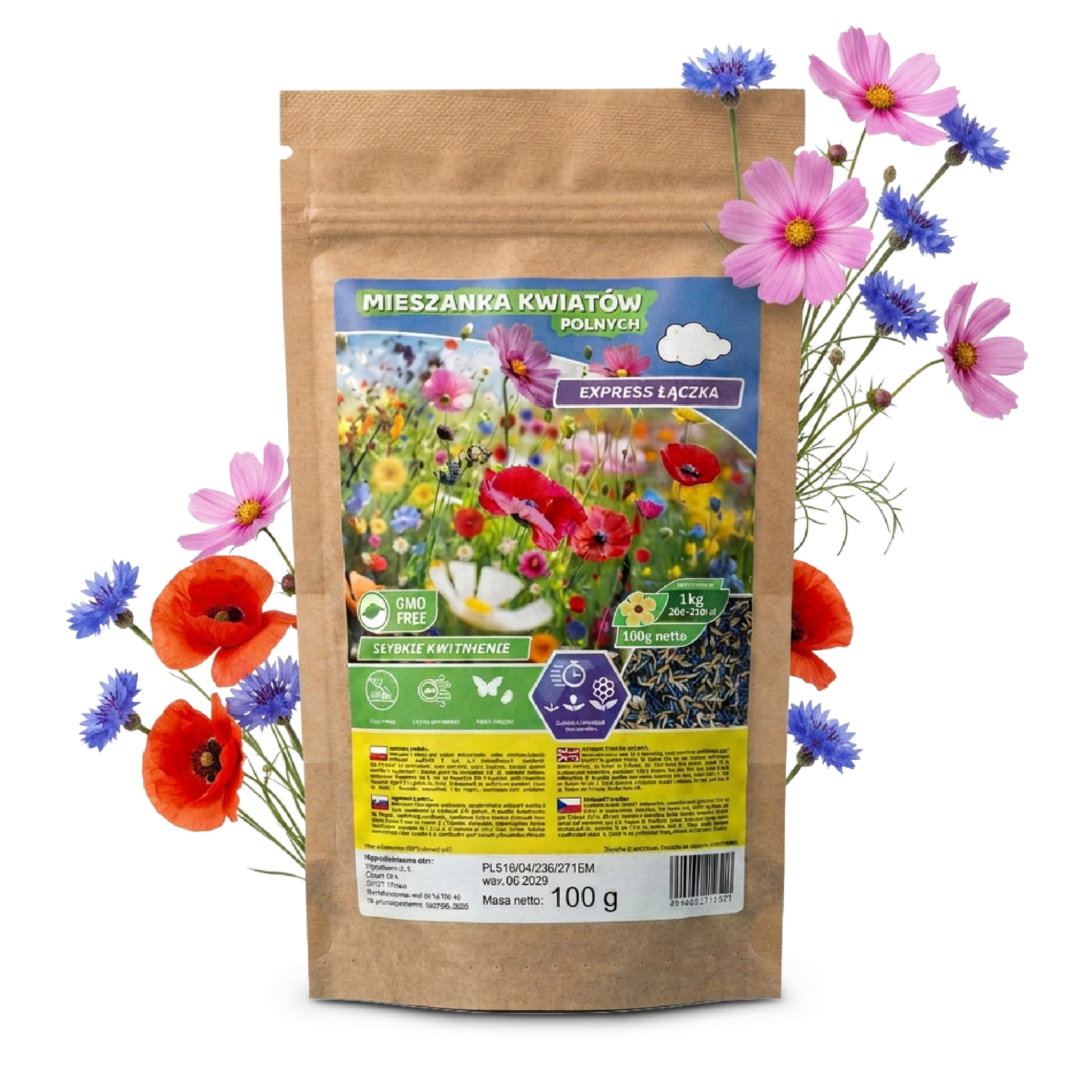 LAKI_WIZ-01 EXPRESS ŁĄCZKA MIESZANKA KWIATÓW POLNYCH NASIONA KWIATY POLNE ZIOŁA ŁĄKA KWIETNA 100G - obrazek 1